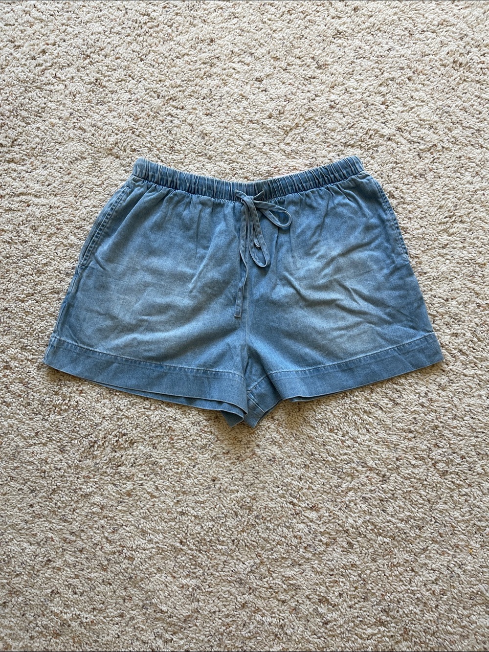 High-Rise Denim-Style Drawstring Women’s Shorts in Light Blue